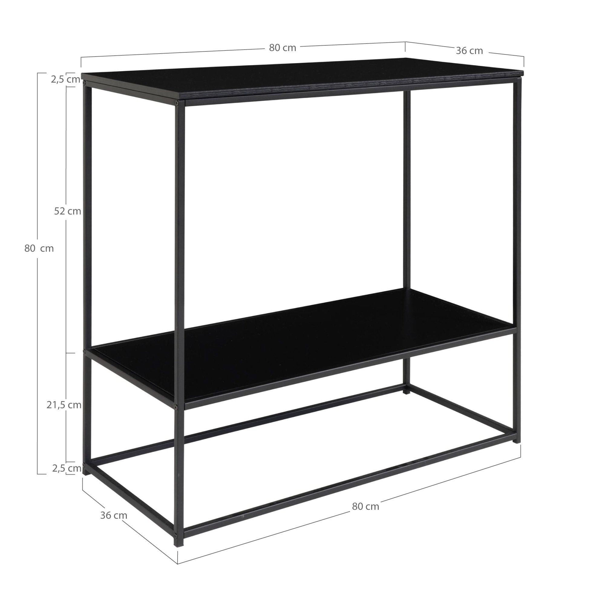 Vita Wandtafel - Wandtafel met 2 planken, zwart, zwart frame 80x36x80 cm