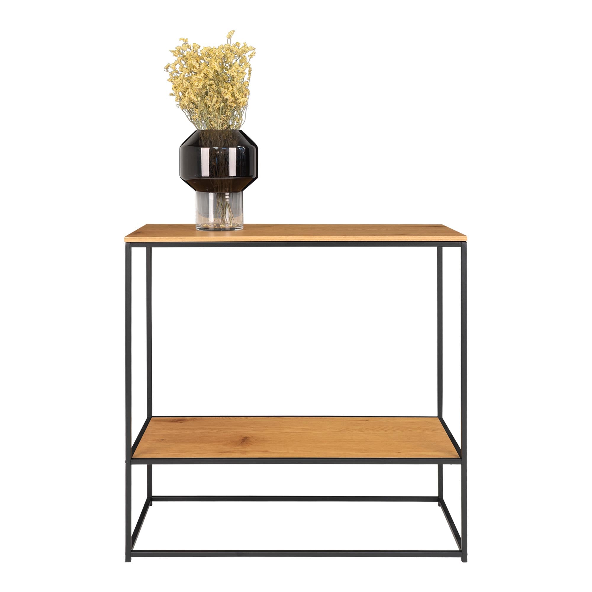 Vita Wandtafel - Wandtafel met 2 planken, eikenlook, zwart frame 80x36x80 cm