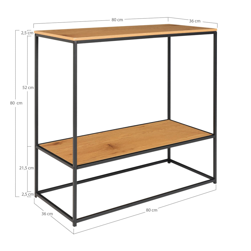 Vita Wandtafel - Wandtafel met 2 planken, eikenlook, zwart frame 80x36x80 cm