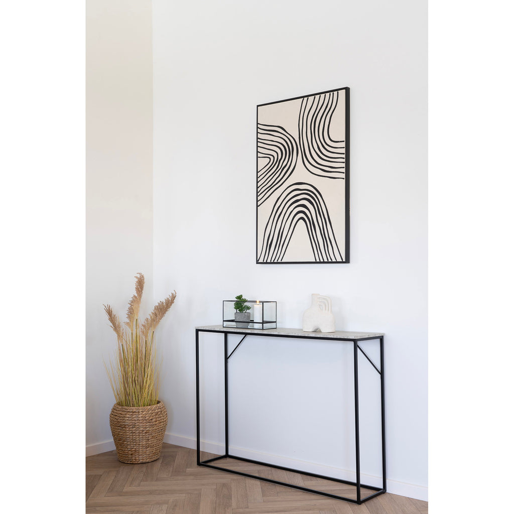 Vita Wandtafel - Wandtafel met 1 plank, travertinlook, zwart frame 110x26x80 cm