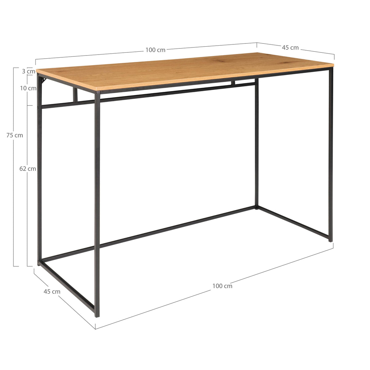 Oak-look desk Vita with black frame - 100x45x75 cm