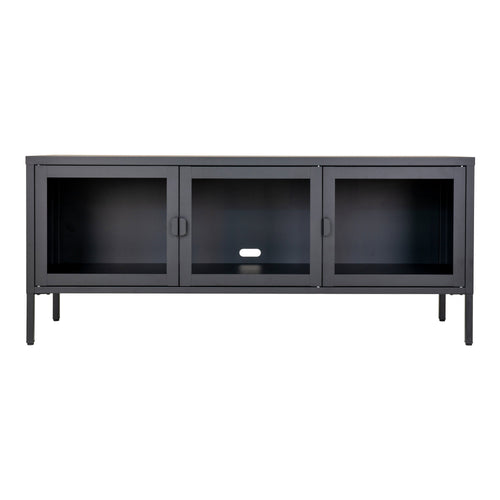 Brisbane TV-meubel - 3 glazen deuren, staal, zwart 130x40x55 cm - Noël Home