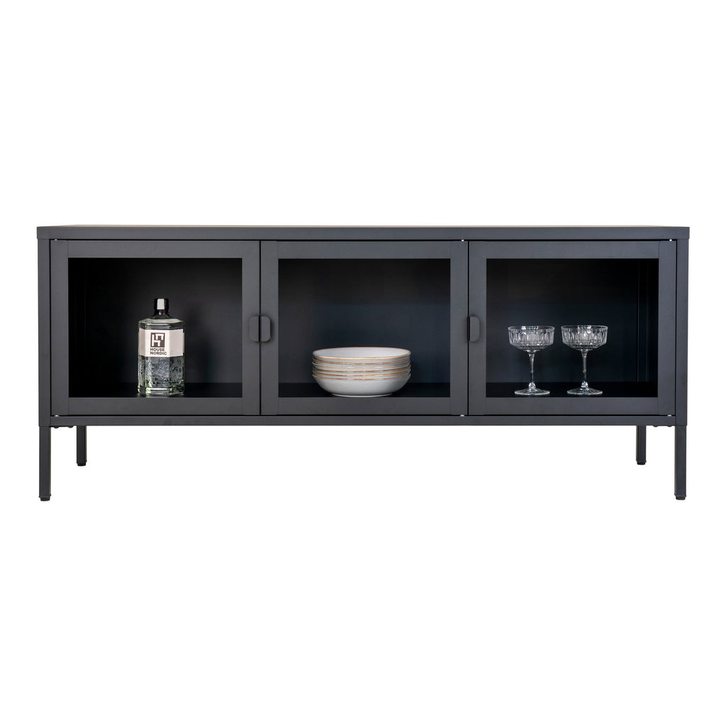 Brisbane TV-meubel - 3 glazen deuren, staal, zwart 130x40x55 cm