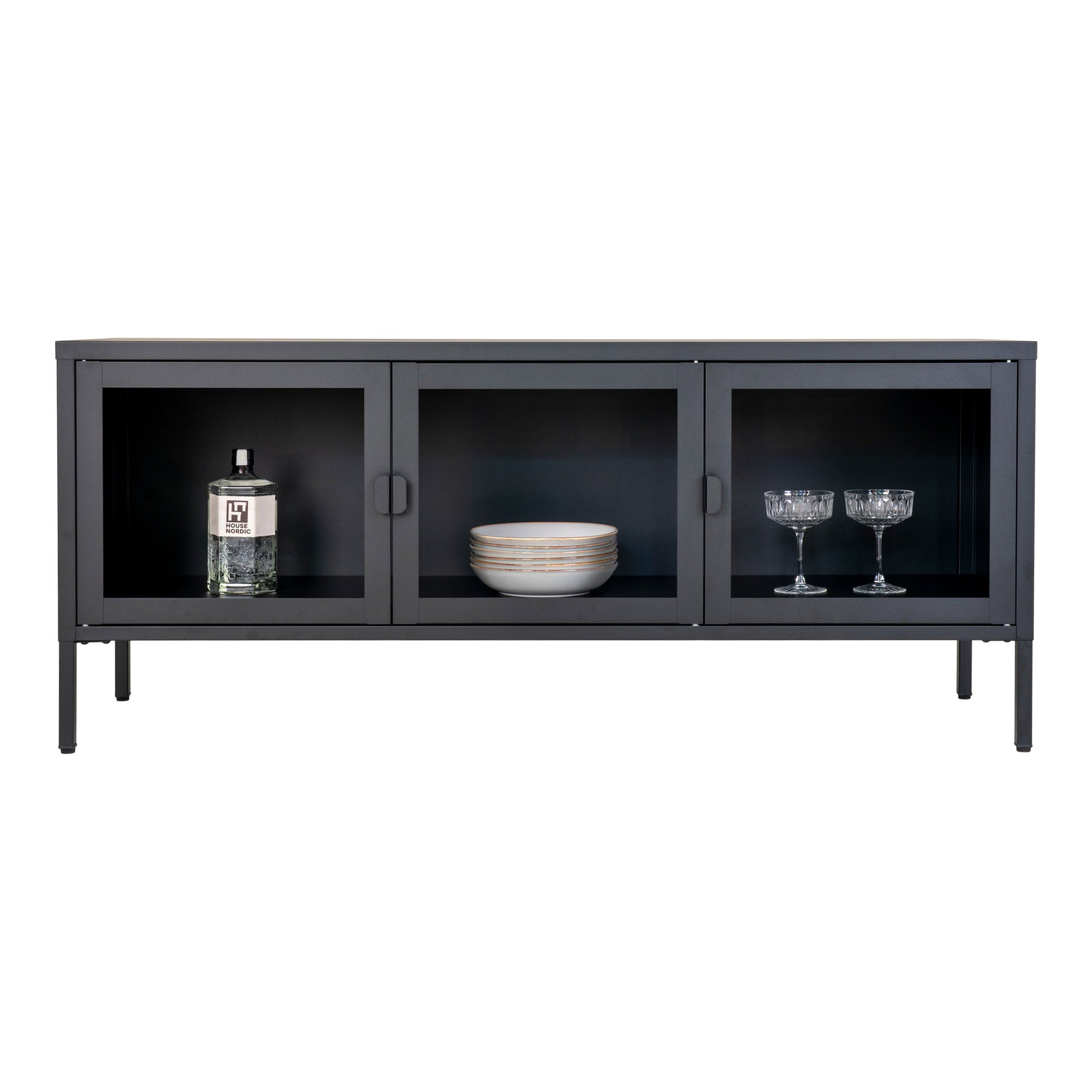 Brisbane TV-meubel - 3 glazen deuren, staal, zwart 130x40x55 cm