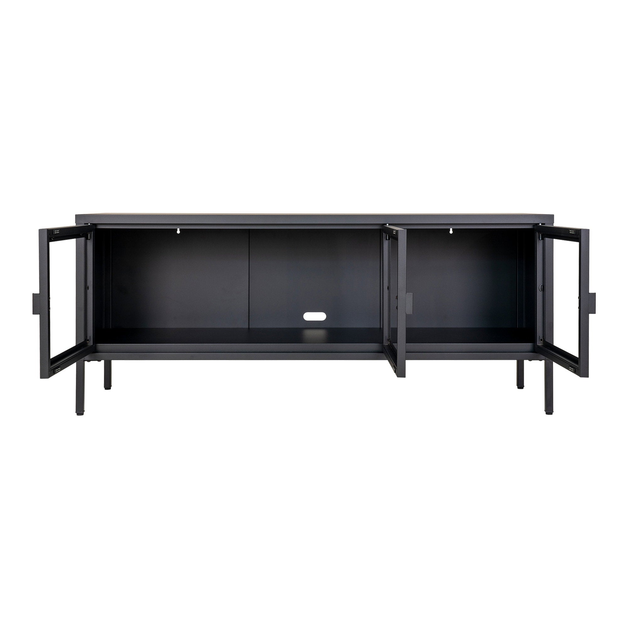 Brisbane TV-meubel - 3 glazen deuren, staal, zwart 130x40x55 cm