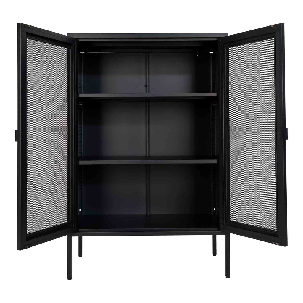 Melbourne Kast - Kast met 2 gaasdeuren, staal, zwart 80x40x120 cm