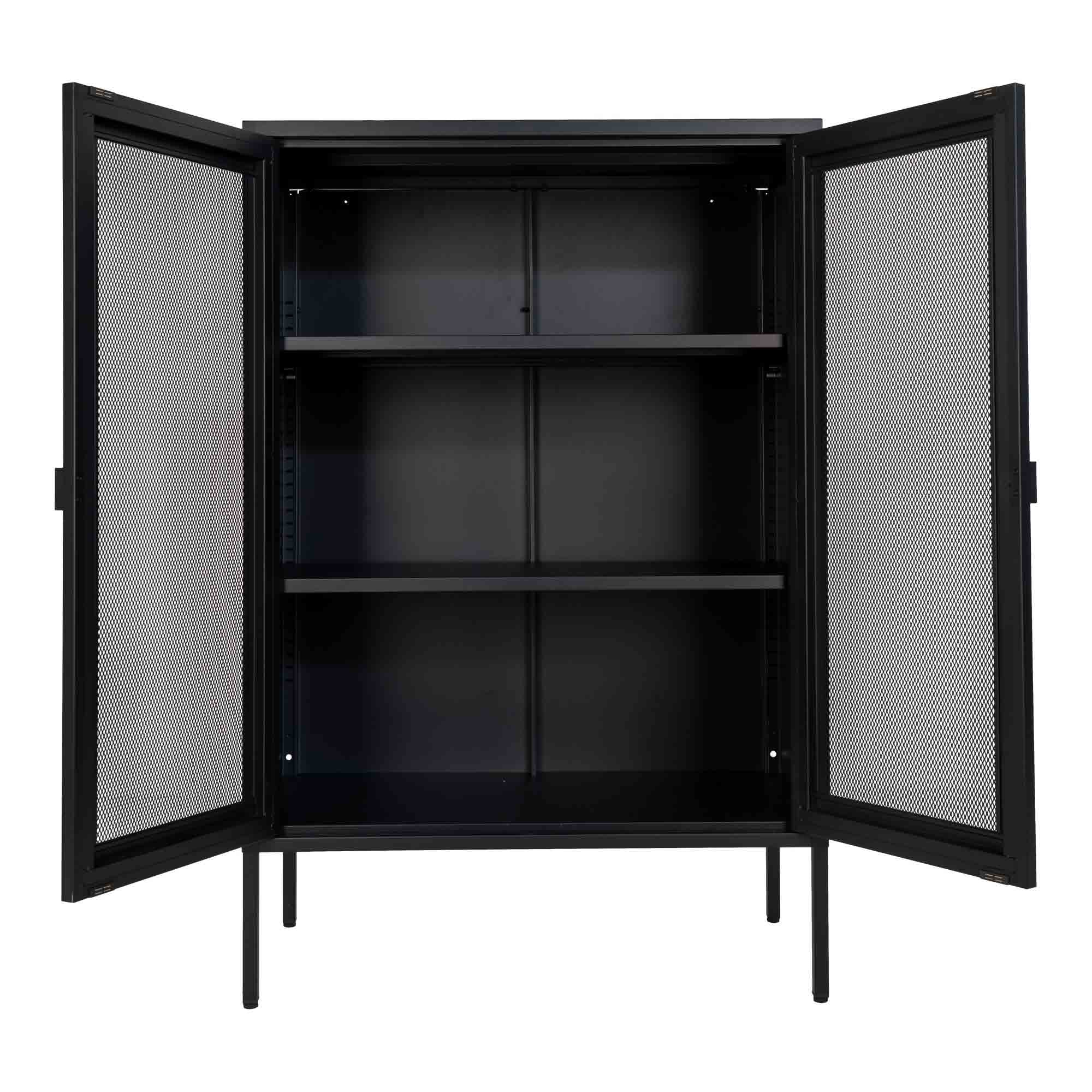 Melbourne Kast - Kast met 2 gaasdeuren, staal, zwart 80x40x120 cm