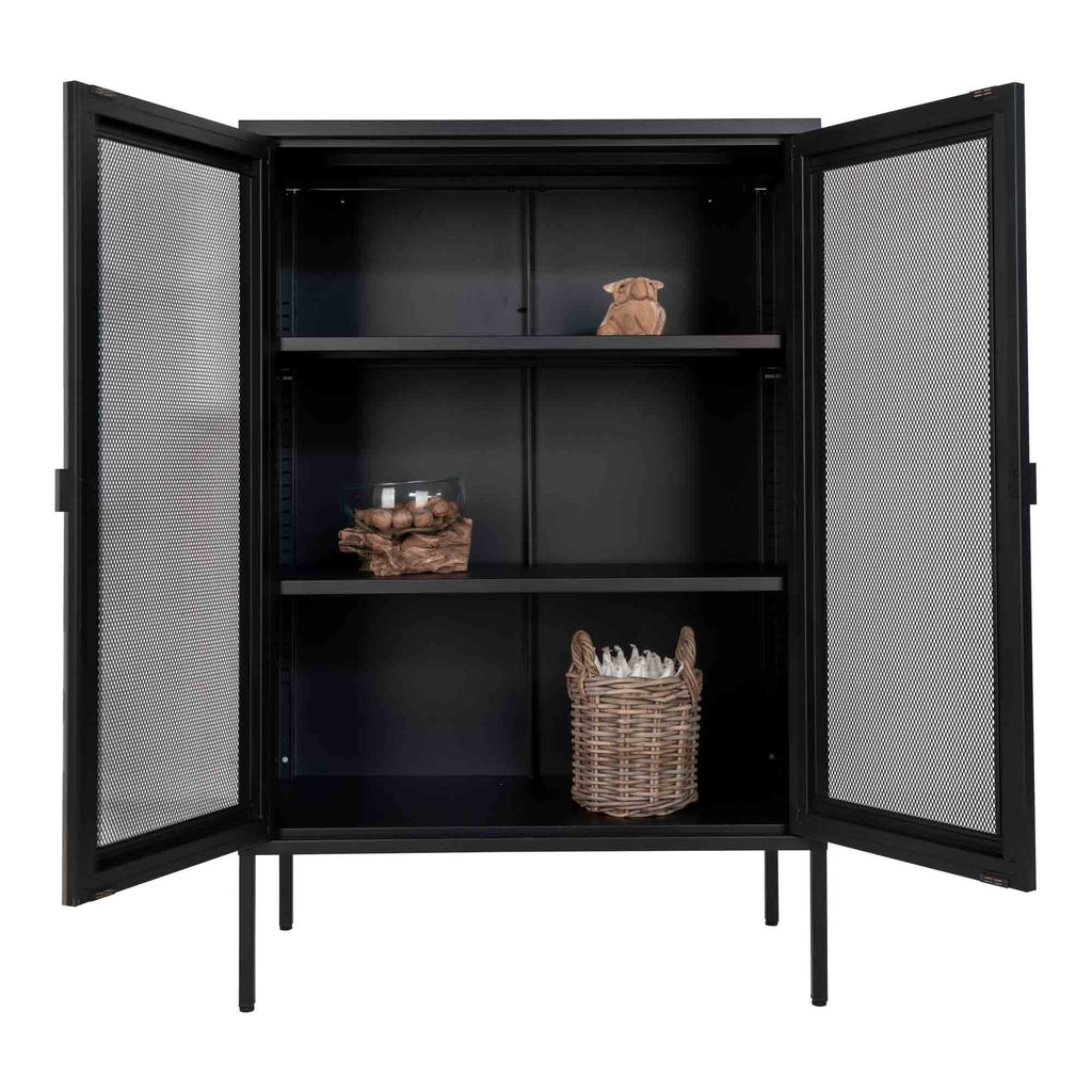 Melbourne Kast - Kast met 2 gaasdeuren, staal, zwart 80x40x120 cm