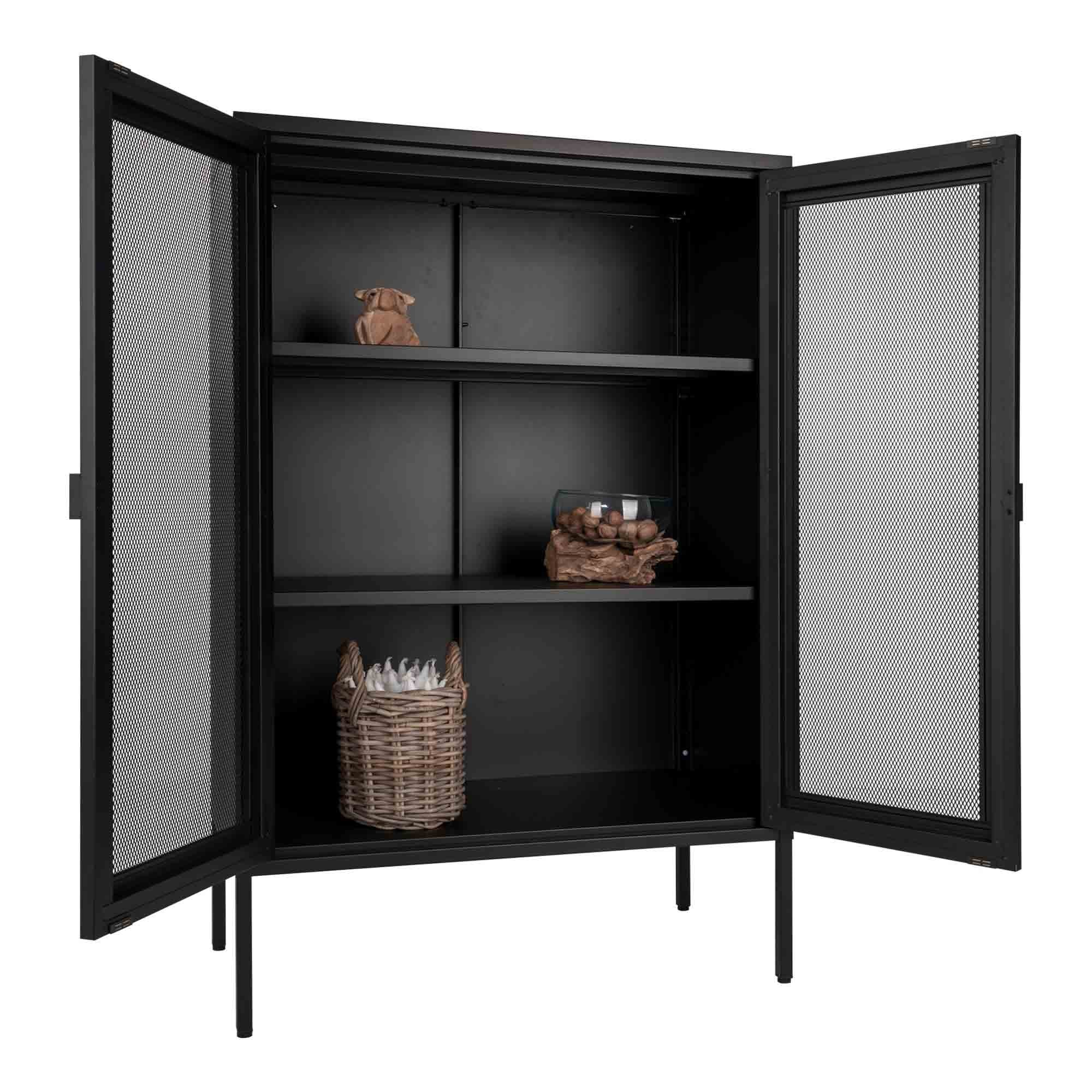 Melbourne Kast - Kast met 2 gaasdeuren, staal, zwart 80x40x120 cm
