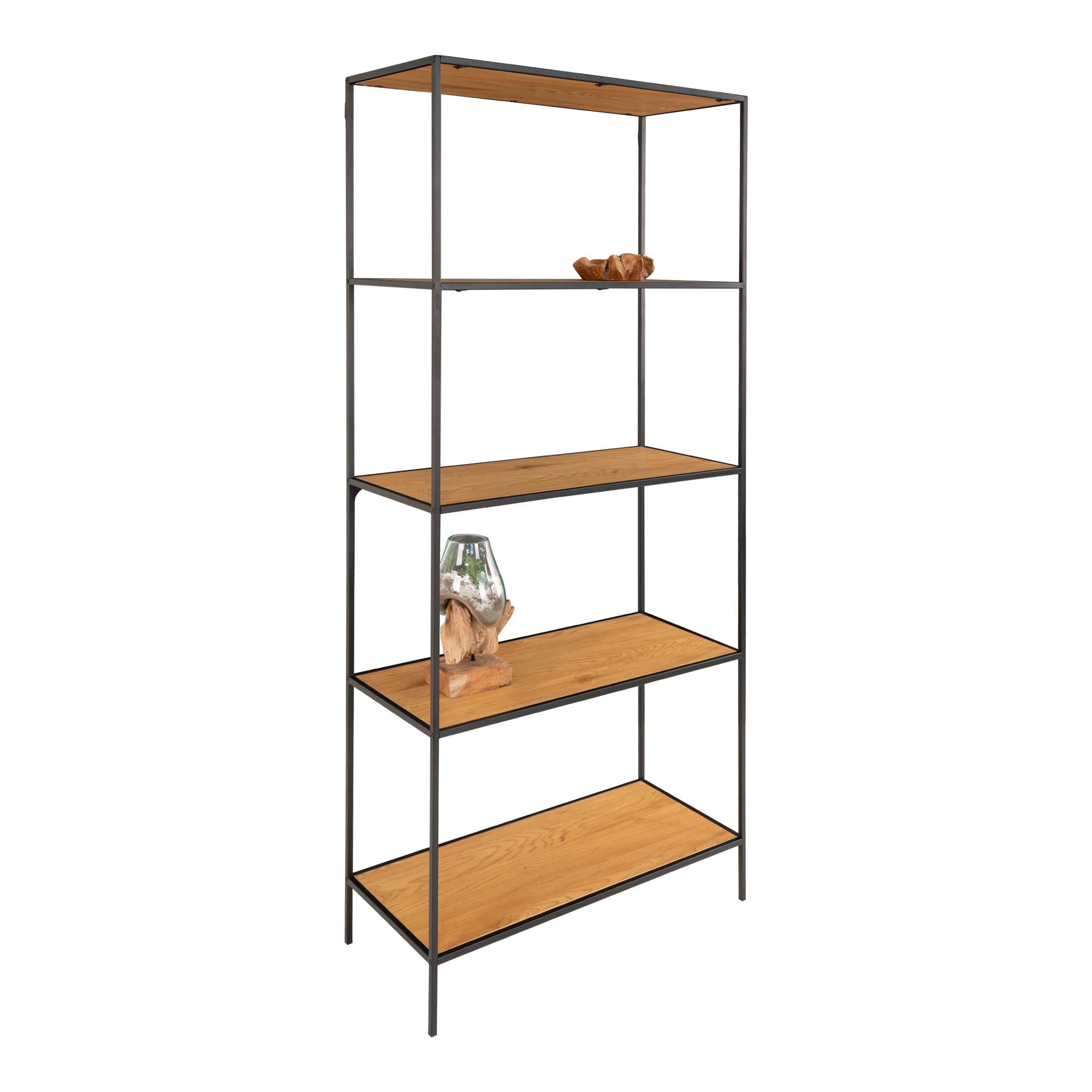 Vita Stellingkast - Zwart frame met 5 eikenlook planken 80x36x170 cm
