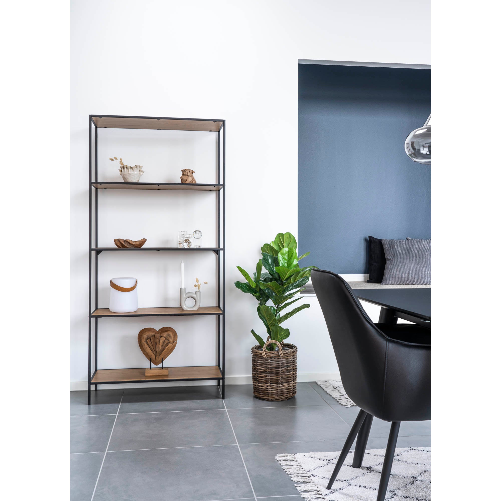 Vita Stellingkast - Zwart frame met 5 eikenlook planken 80x36x170 cm