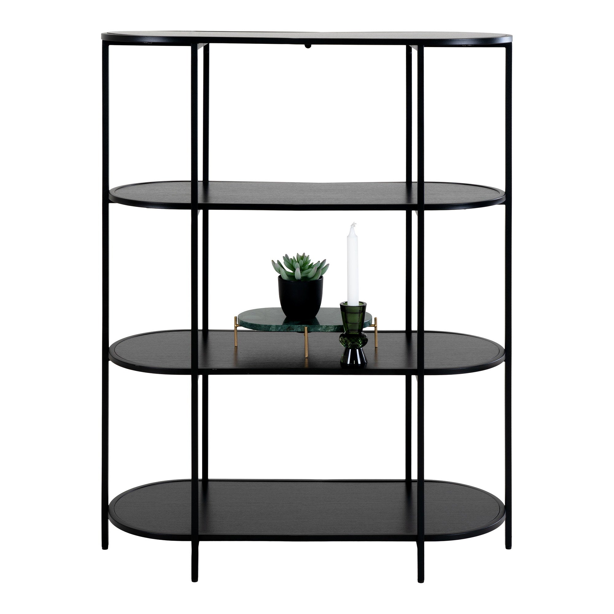 Vita Ovale Stellingkast - Met 4 planken, zwart, zwart frame 85x36x111 cm