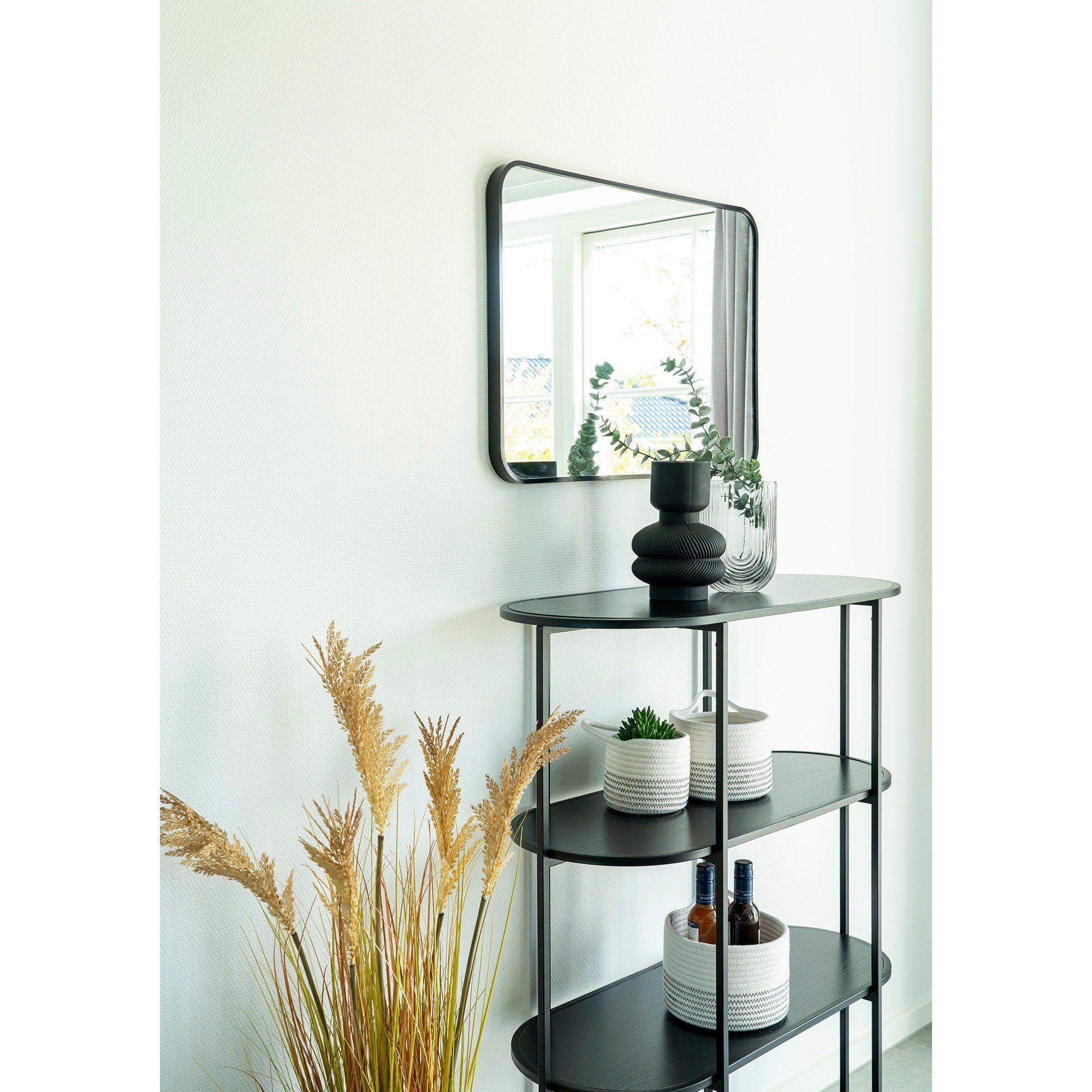 Vita Ovale Stellingkast - Met 4 planken, zwart, zwart frame 85x36x111 cm