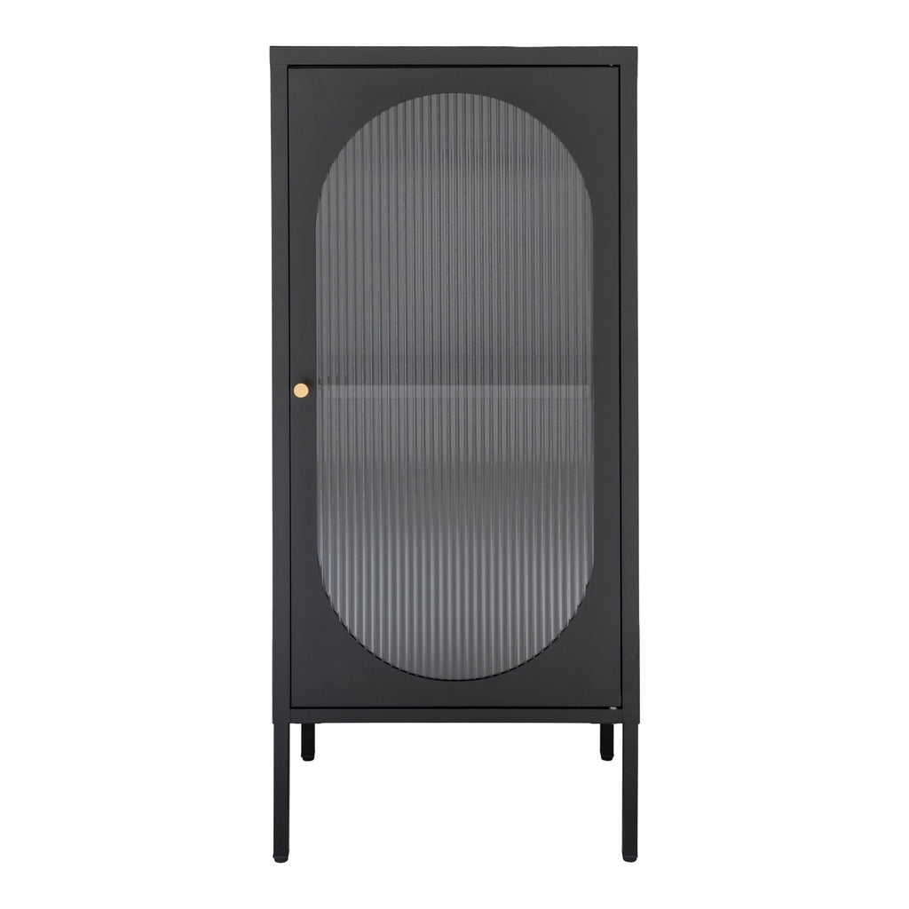 Adelaide Vitrinekast - Vitrinekast met 1 geribbeld glazen deur, staal, zwart 50x35x110 cm