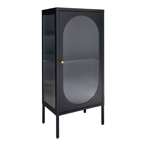 Adelaide Vitrinekast - Vitrinekast met 1 geribbeld glazen deur, staal, zwart 50x35x110 cm