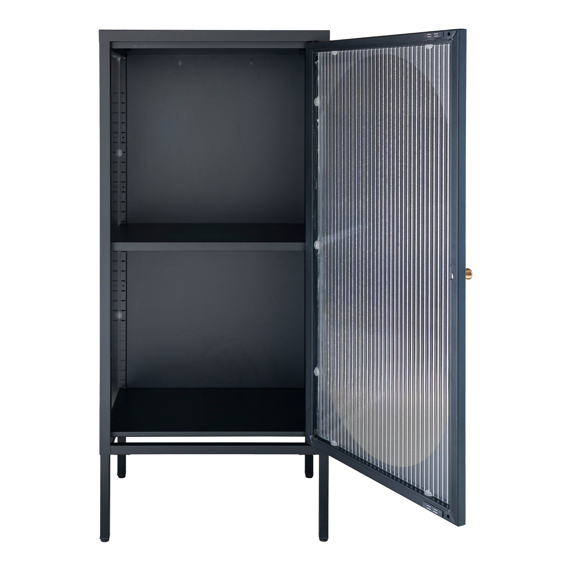 Adelaide Vitrinekast - Vitrinekast met 1 geribbeld glazen deur, staal, zwart 50x35x110 cm