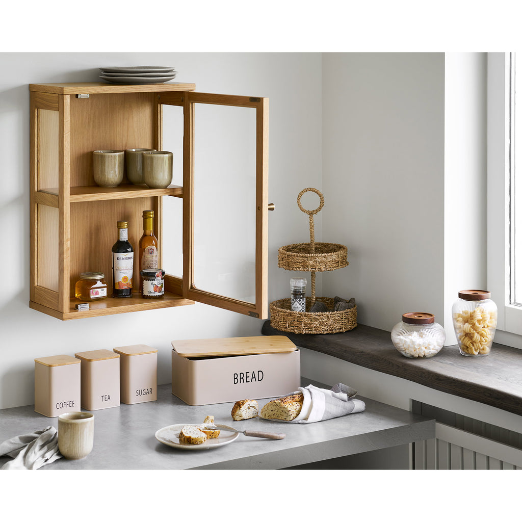 Zamora Wandkast - Hangende wandkast, eikenhout/eikenfineer/gehard glas, naturel 20x40x60 cm