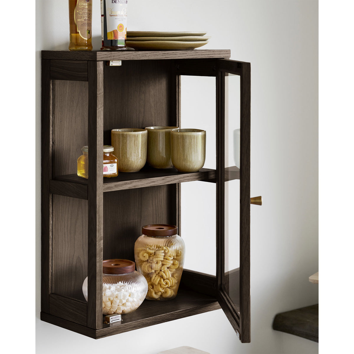Zamora Hängeschrank - Wandschrank, Eiche/Eichenfurnier/gehärtetes Glas, 20x40x60 cm