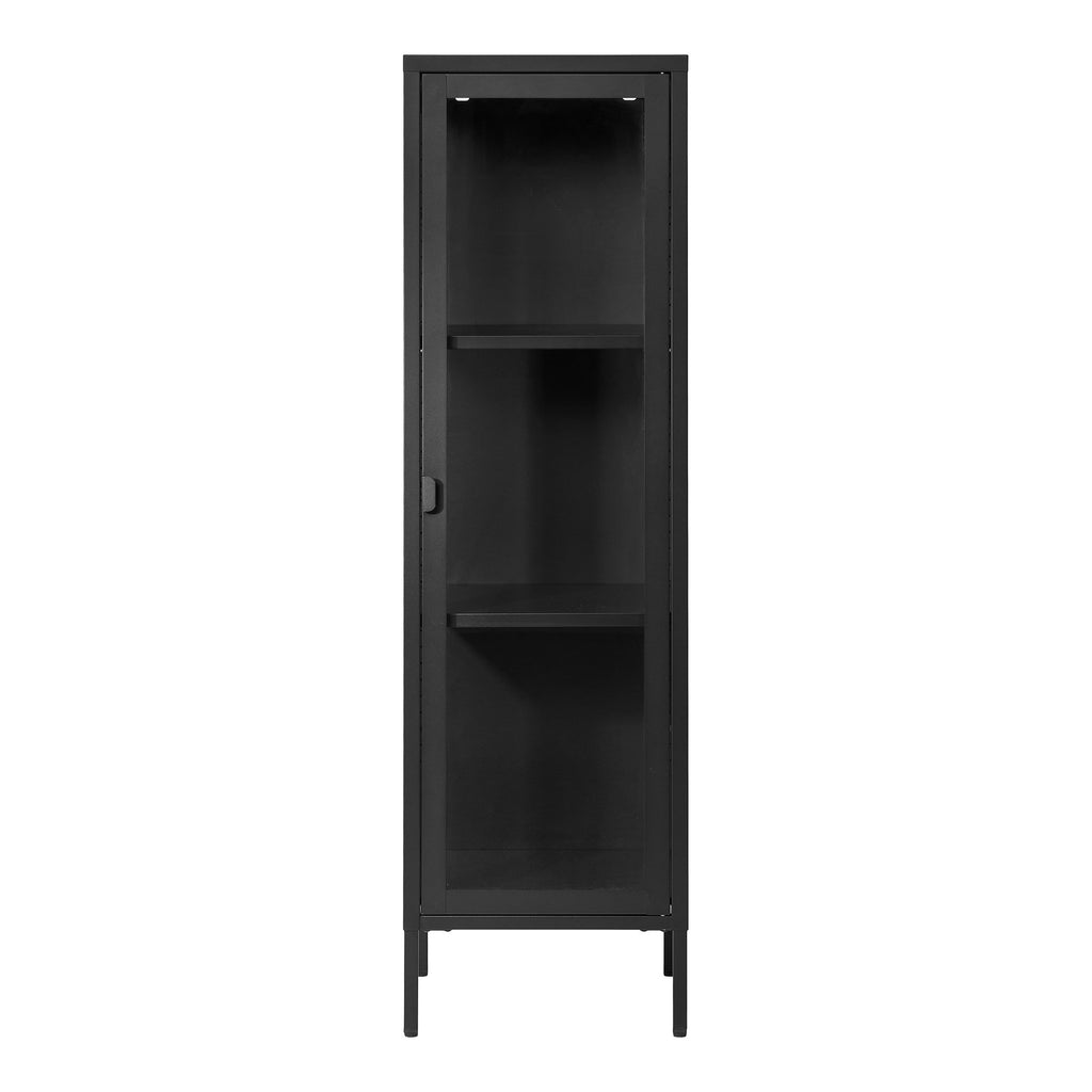Brisbane Vitrinekast Smal - Smalle vitrinekast met 1 glazen deur, staal, zwart 40x35x140 cm