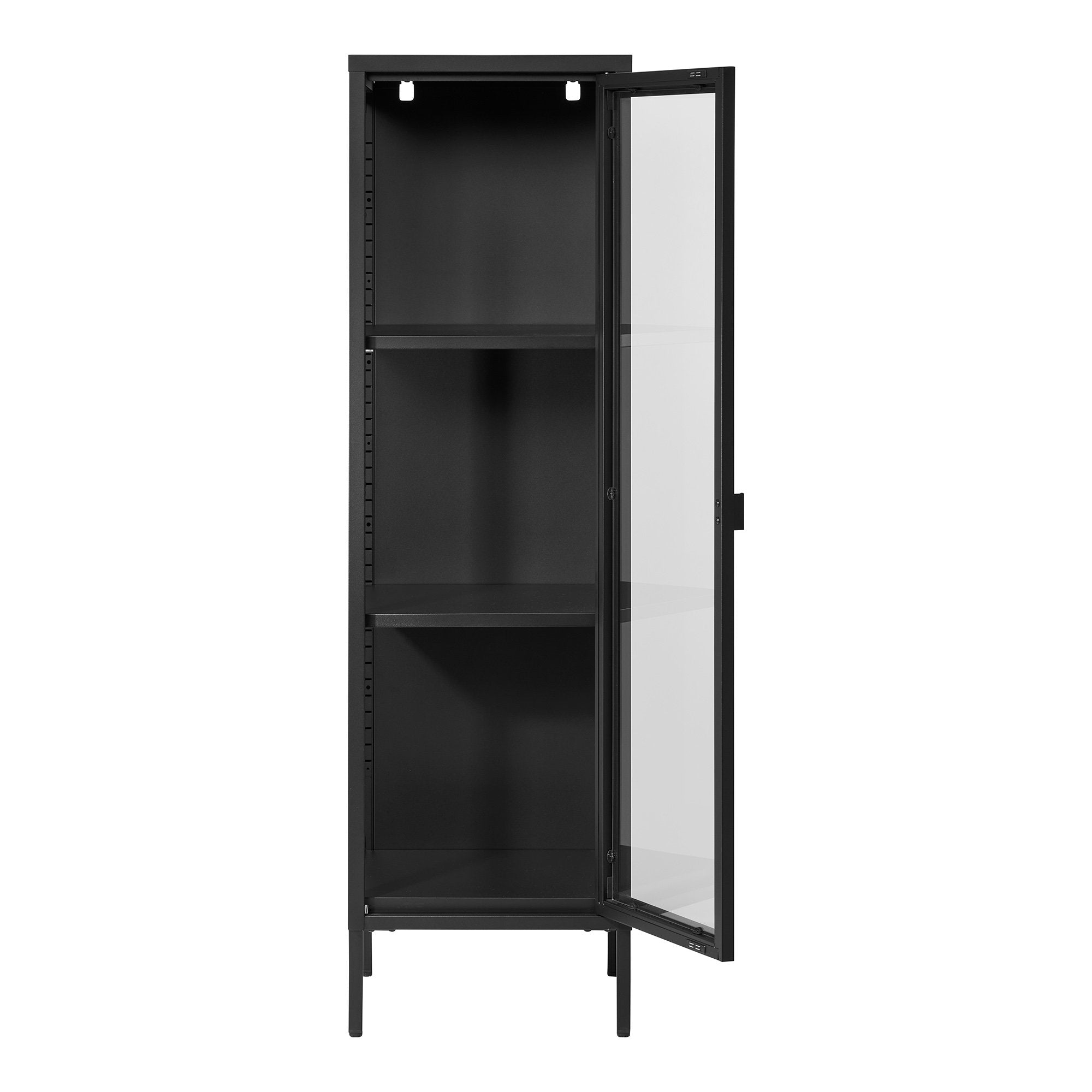 Brisbane Vitrinekast Smal - Smalle vitrinekast met 1 glazen deur, staal, zwart 40x35x140 cm