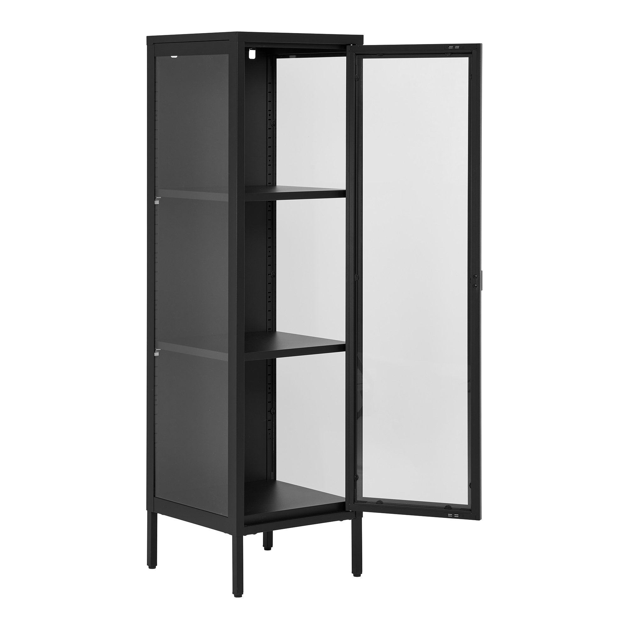 Brisbane Vitrinekast Smal - Smalle vitrinekast met 1 glazen deur, staal, zwart 40x35x140 cm