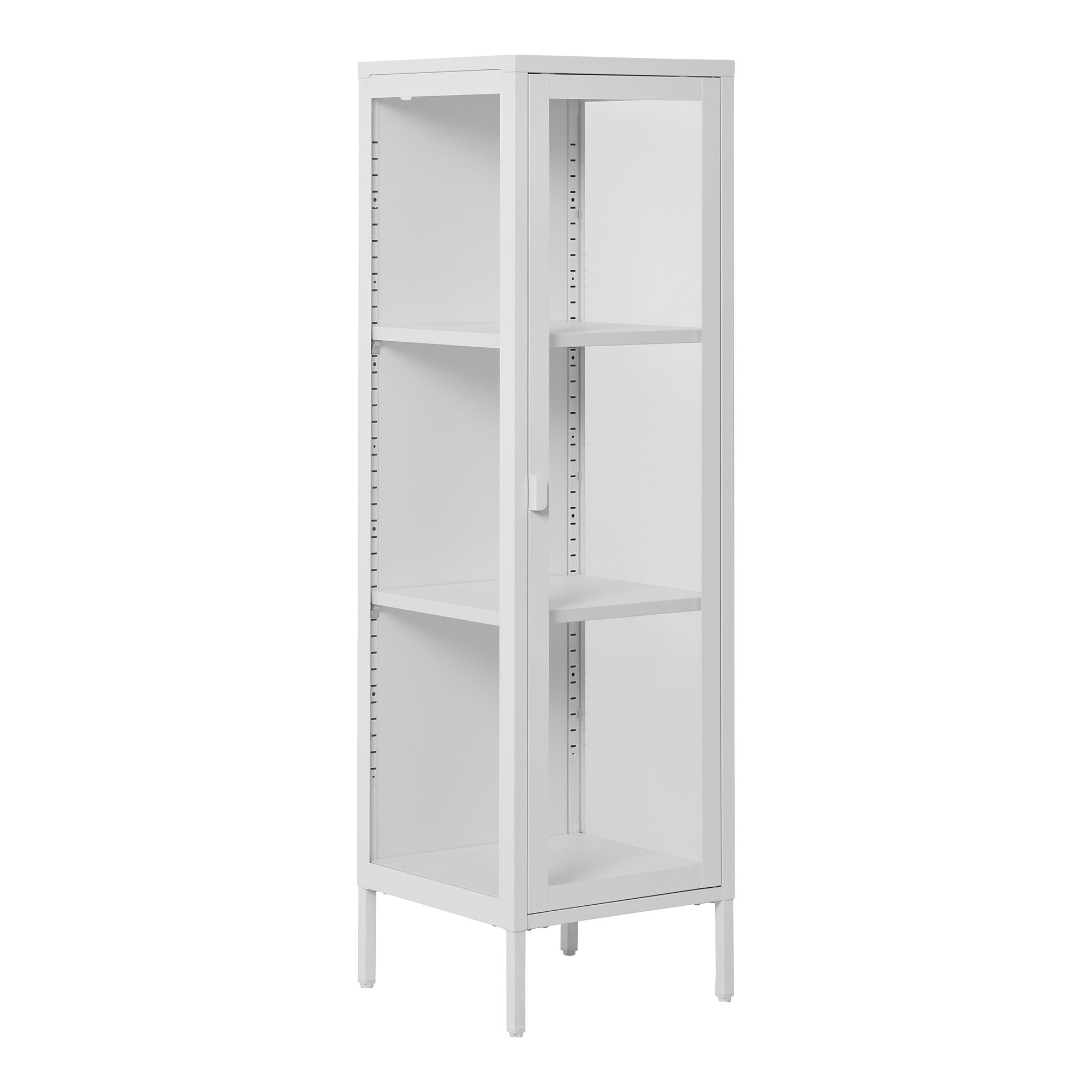 Brisbane Vitrinekast Smal - Smalle vitrinekast met 1 glazen deur, staal, wit 40x35x140 cm
