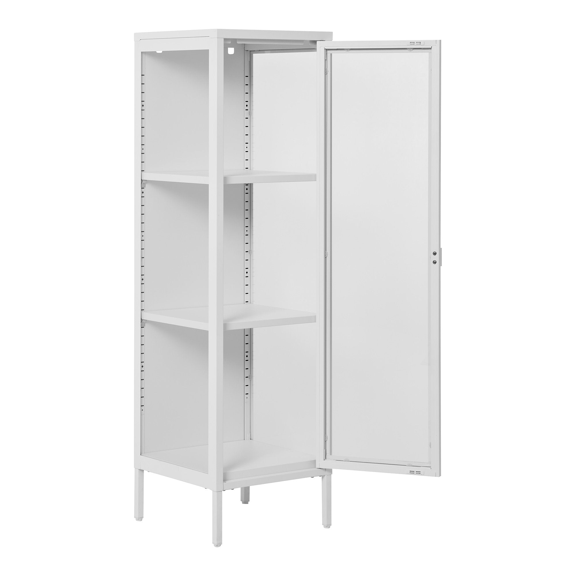 Brisbane Vitrinekast Smal - Smalle vitrinekast met 1 glazen deur, staal, wit 40x35x140 cm