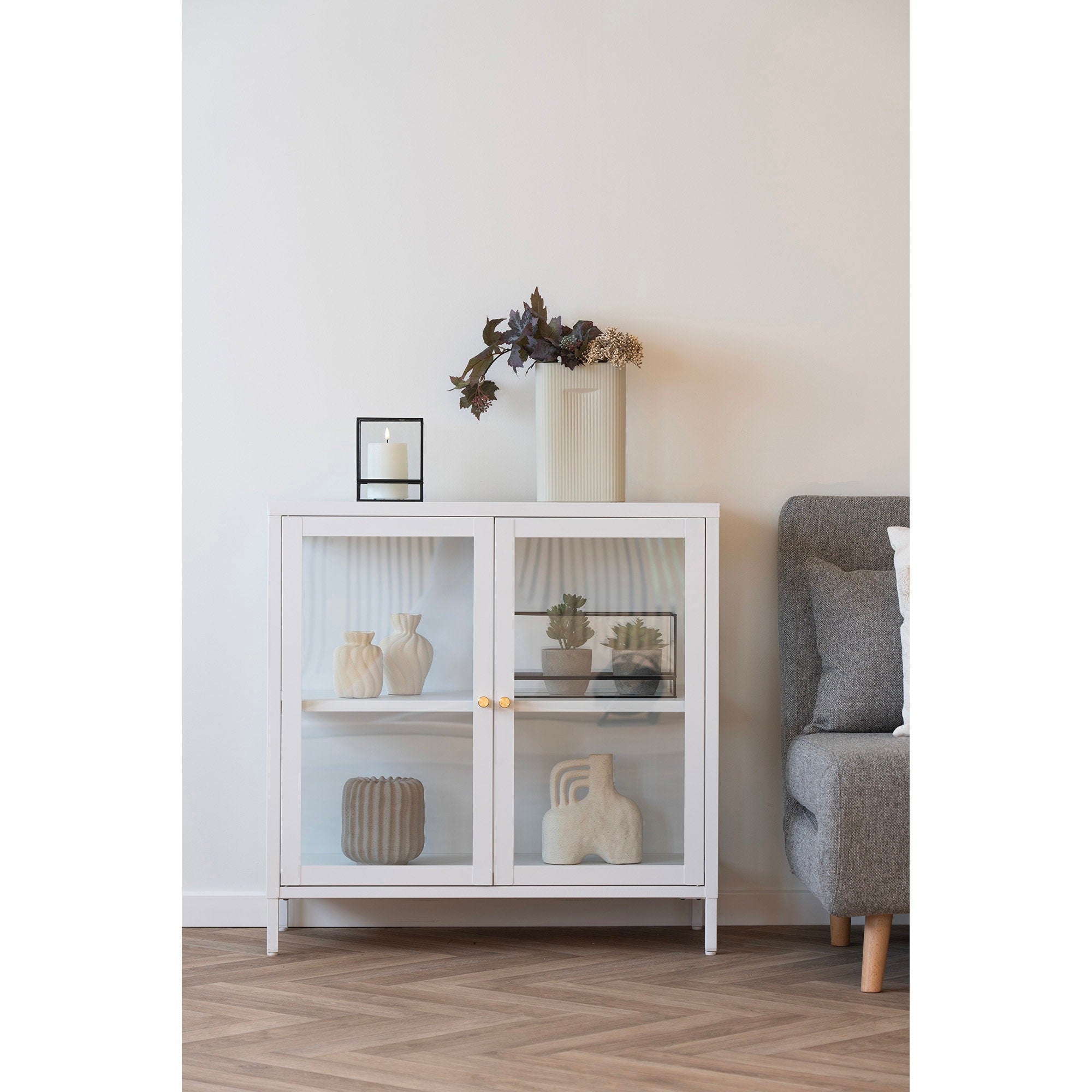 Dalby Kast - Kast met 2 glazen deuren, staal, wit 80x35x80 cm