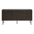Kyoto Dressoir - 3 lades, 2 deuren, eikenfineer, gerookt, zwarte metalen poten 150x40x74 cm