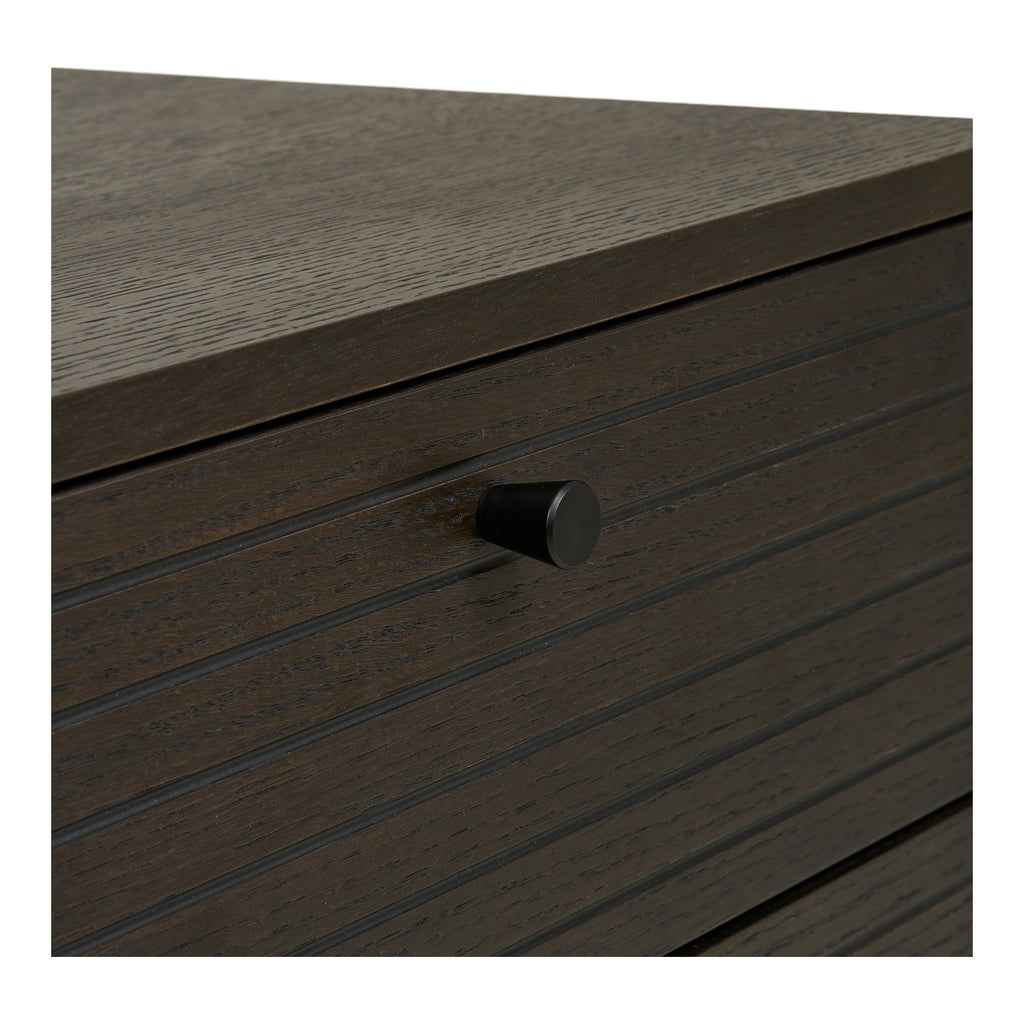 Kyoto Dressoir - 3 lades, 2 deuren, eikenfineer, gerookt, zwarte metalen poten 150x40x74 cm