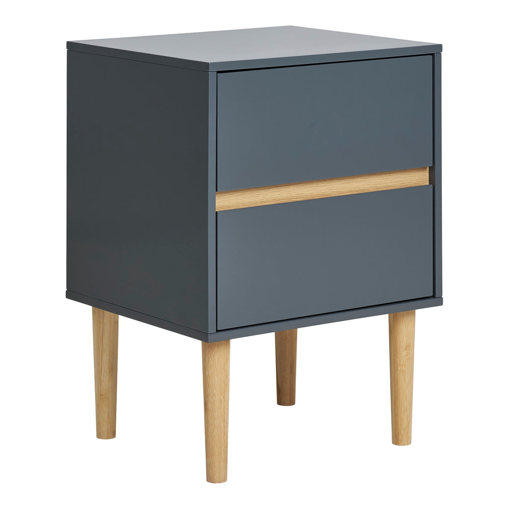 Bisley Side Table - Lacquered wood side table with 2 drawers, dark grey 40x35x55 cm