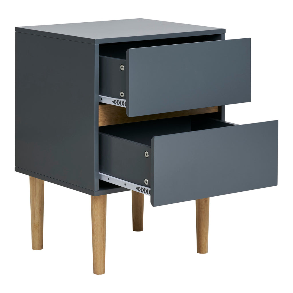 Bisley Side Table - Lacquered wood side table with 2 drawers, dark grey 40x35x55 cm