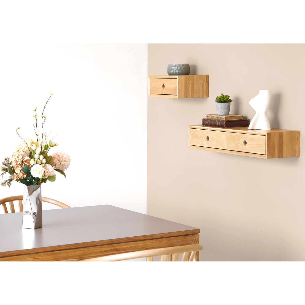 Luzern Wall Cabinet - Wall cabinet, 1 drawer, lacquered oak, 40x25x15 cm