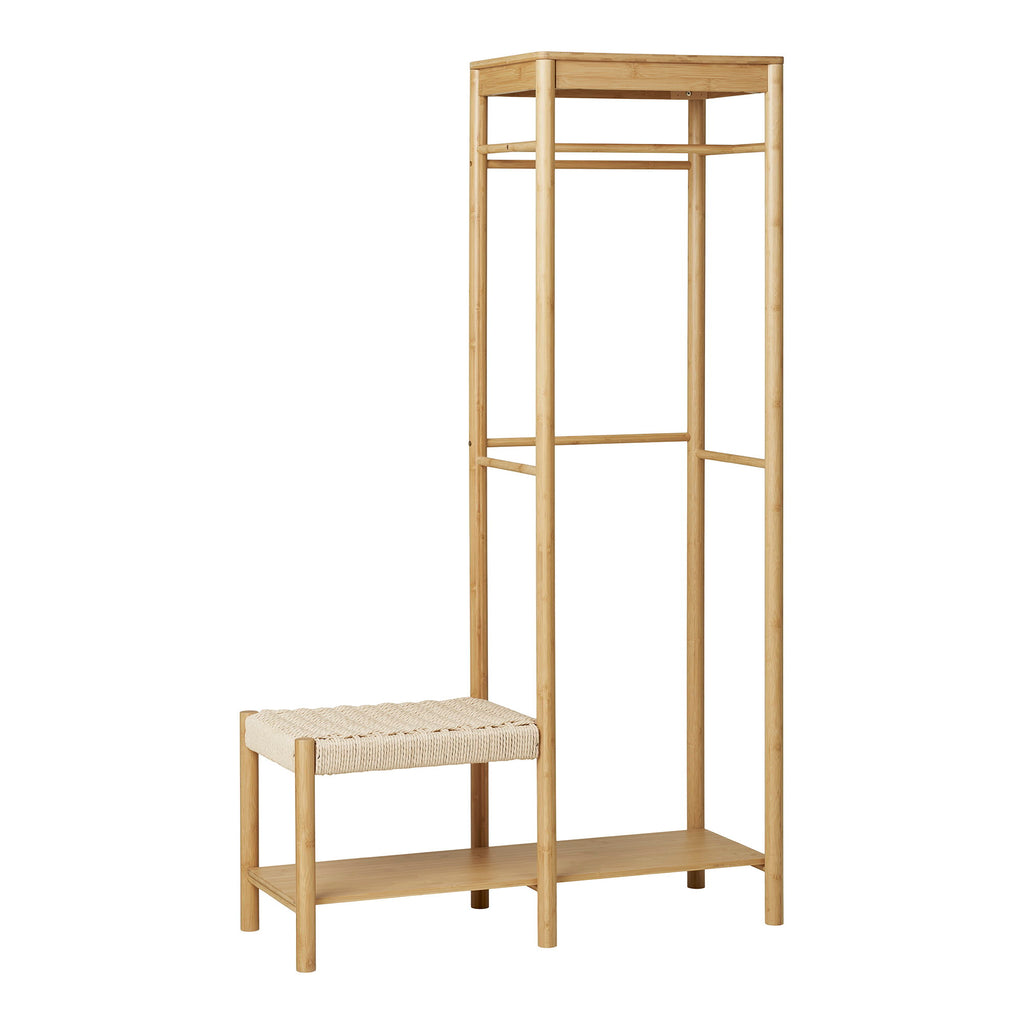 Ember Clothes Rack - With rattan bench, bamboo, natural 36x95x165 cm