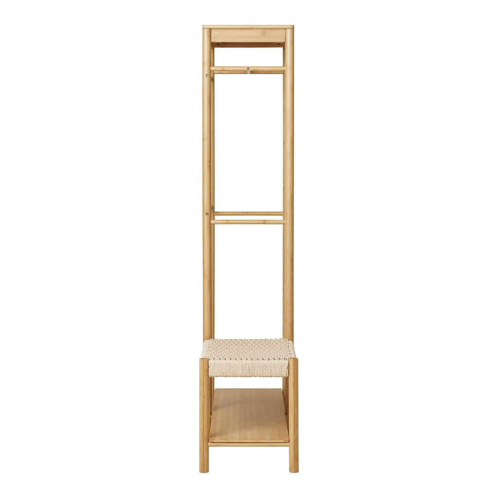 Ember Clothes Rack - With rattan bench, bamboo, natural 36x95x165 cm