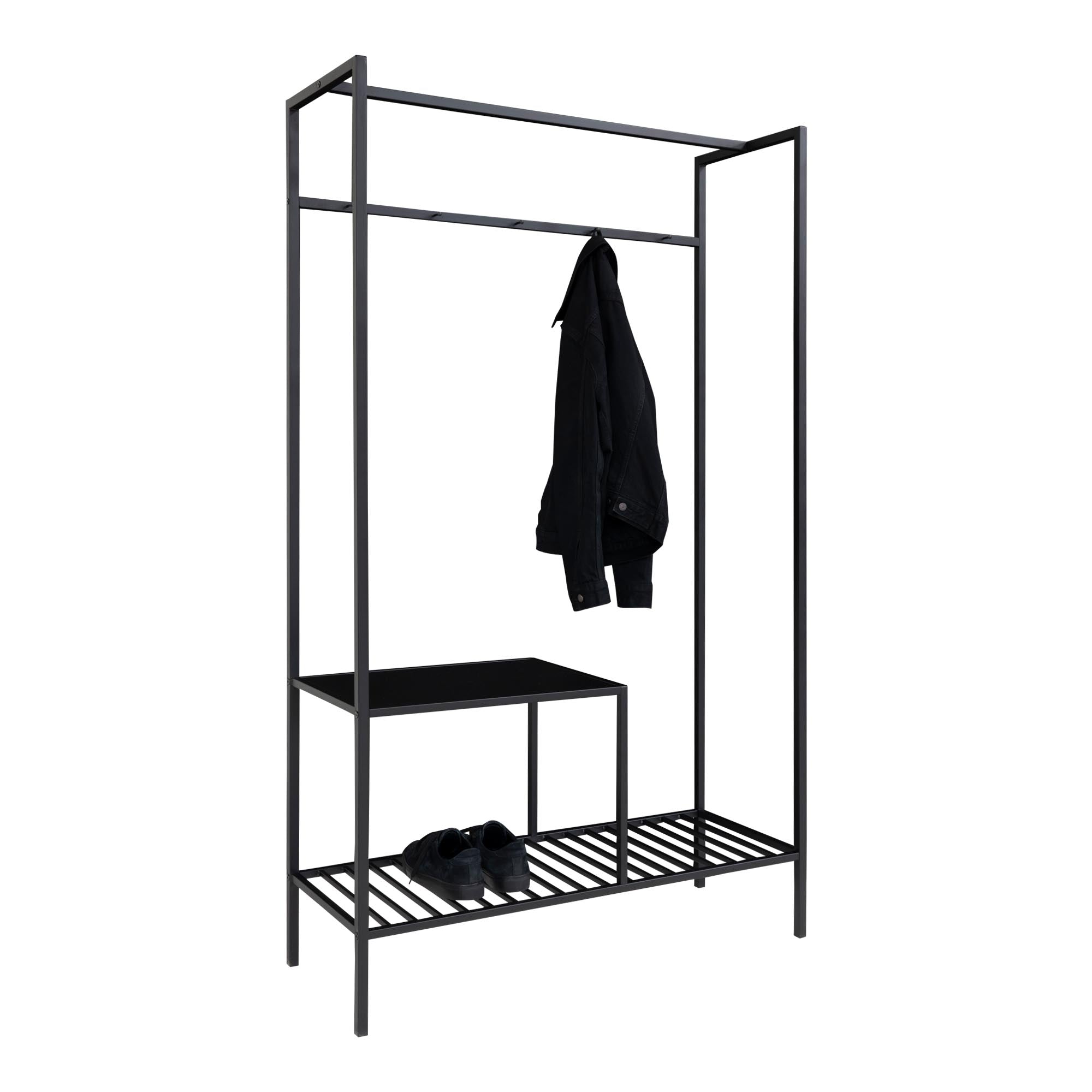 Vita Clothes Rack - With 2 shelves, black, black frame 101x38x170 cm