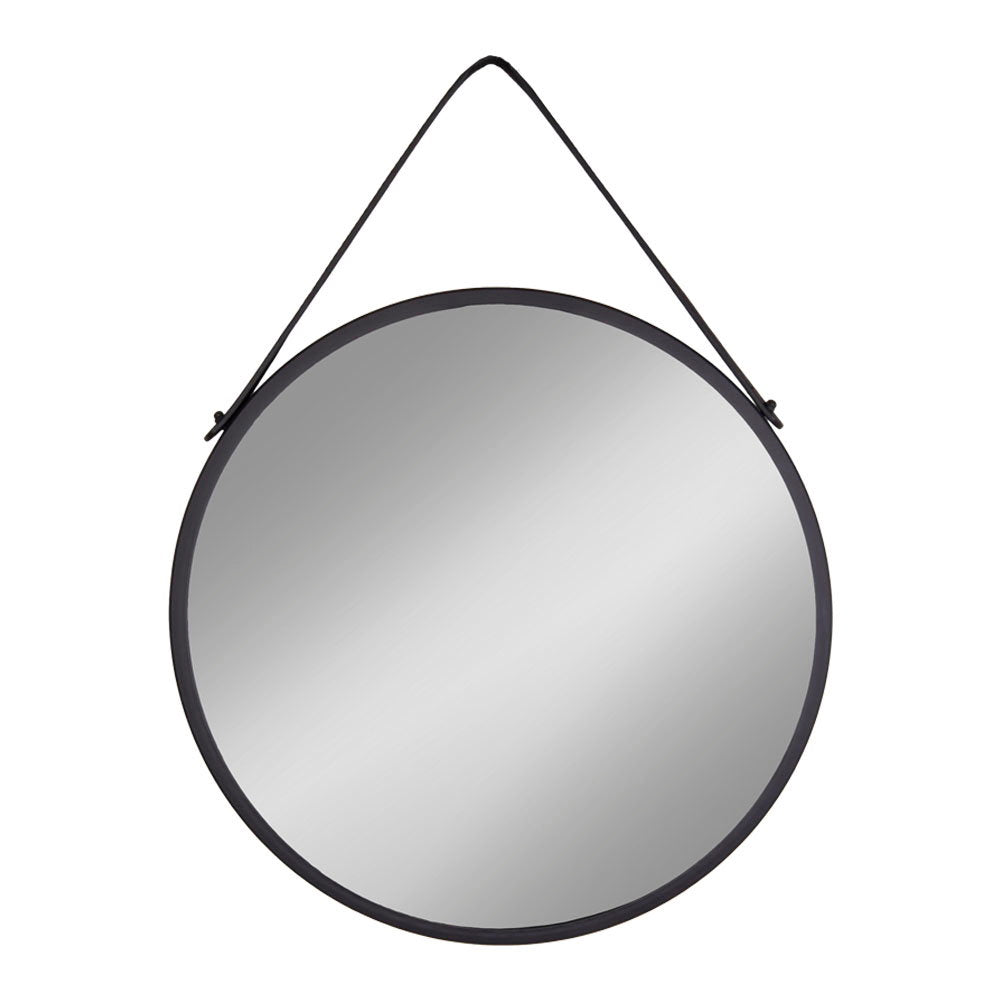 Trapani Mirror - Steel/faux leather, black Ø60 cm
