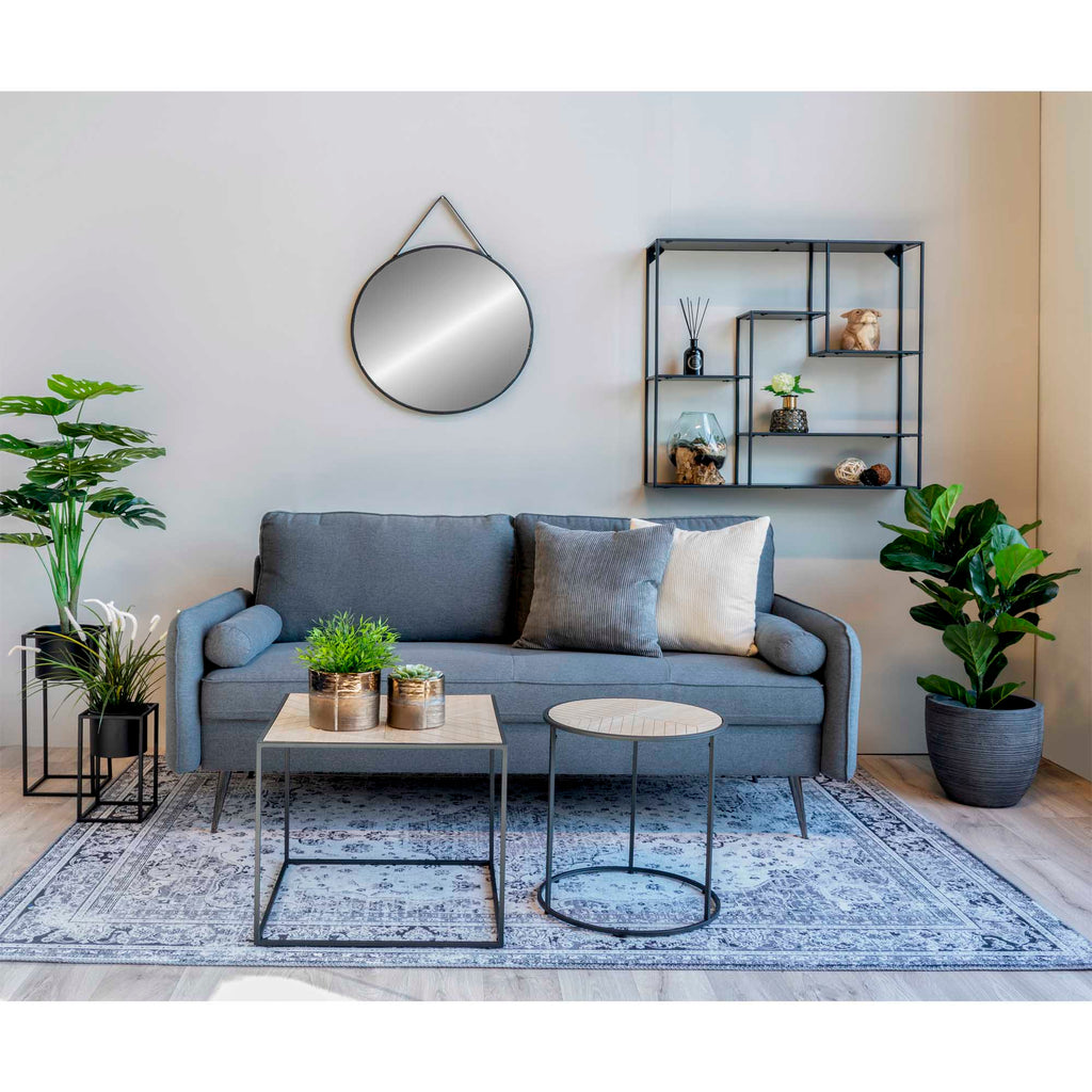Trapani Mirror - Steel/faux leather, black Ø60 cm