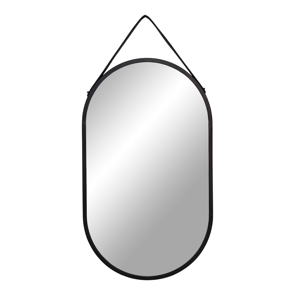 Trapani Mirror - Steel/faux leather, black 35x60 cm