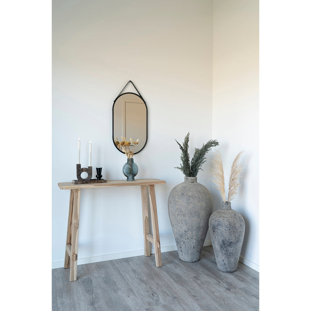 Trapani Mirror - Steel/faux leather, black 35x60 cm