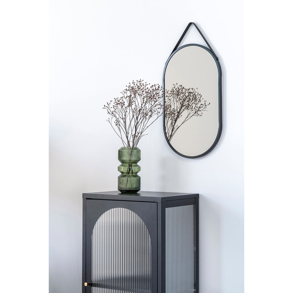 Trapani Mirror - Steel/faux leather, black 35x60 cm