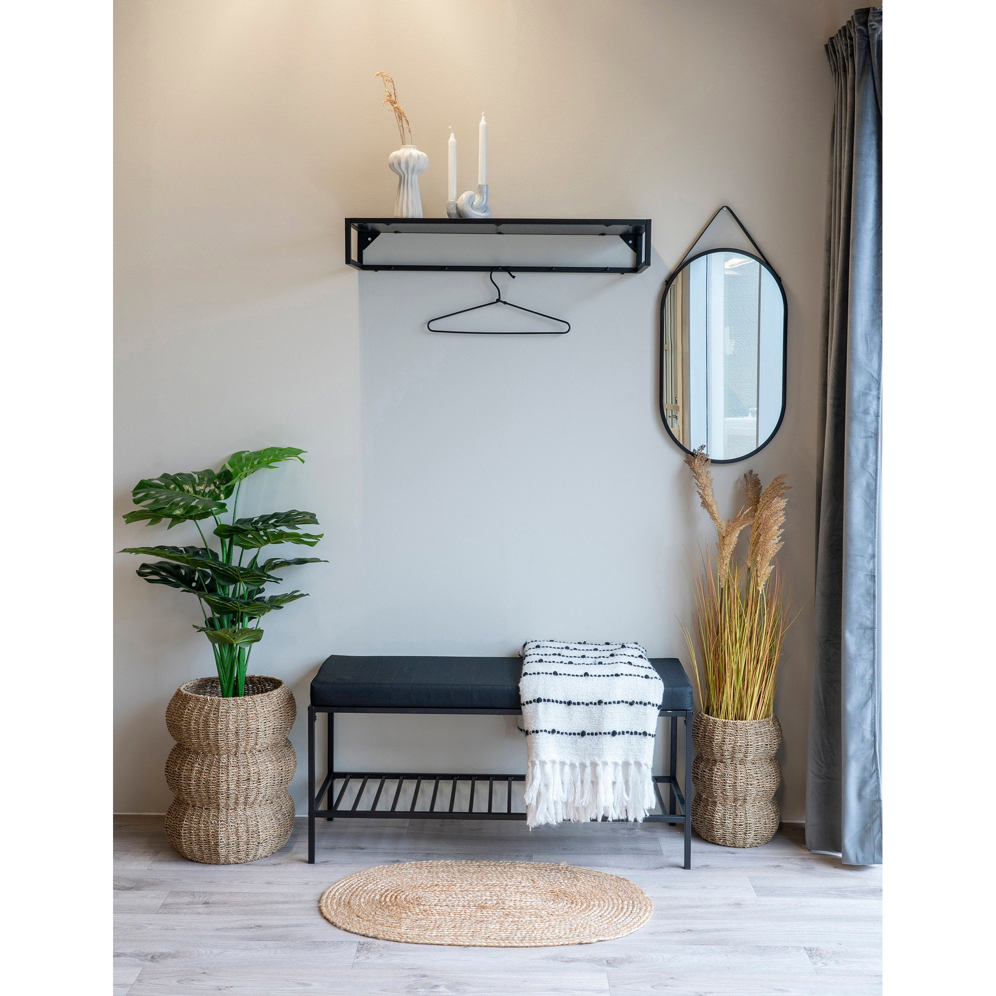 Trapani Mirror - Steel/faux leather, black 35x60 cm