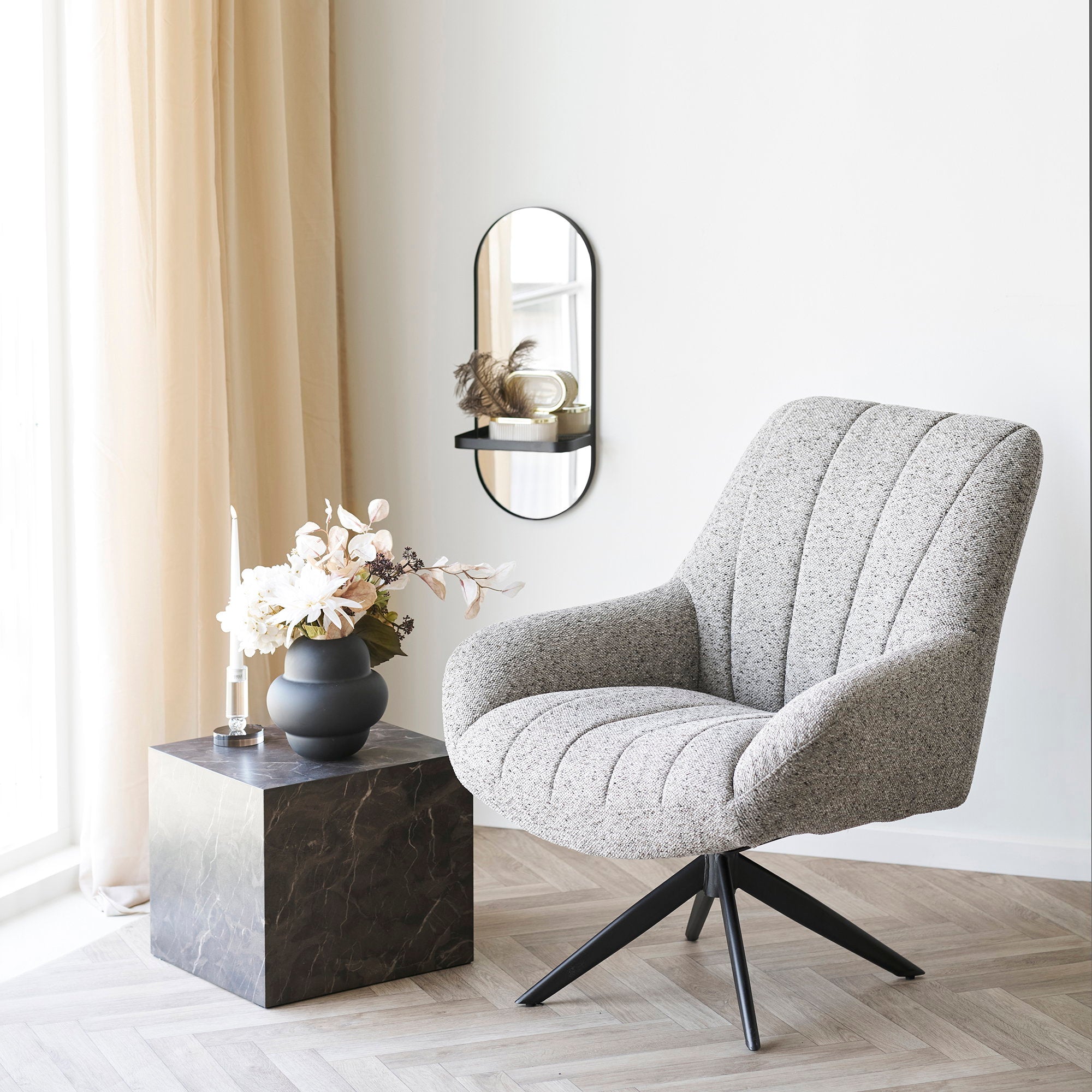 Olbia Mirror - Metal shelf, steel, black 25x12x60 cm