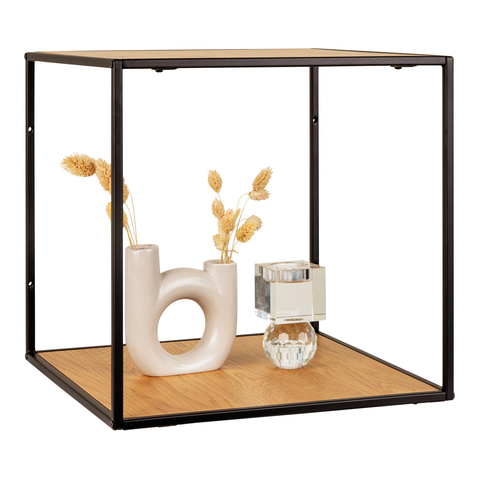 Vita Wandplank - Eikenlook, zwart frame 36x36x36 cm