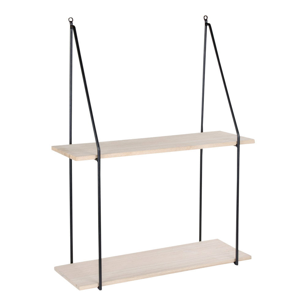 Haag Wandplank - 2 houten planken, zwart frame 55x21 cm