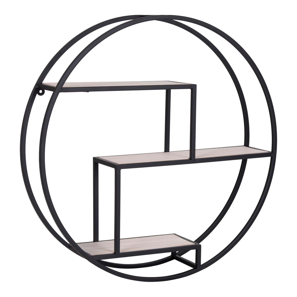 Rotterdam Wandplank - Houten planken, zwart frame Ø62x14 cm