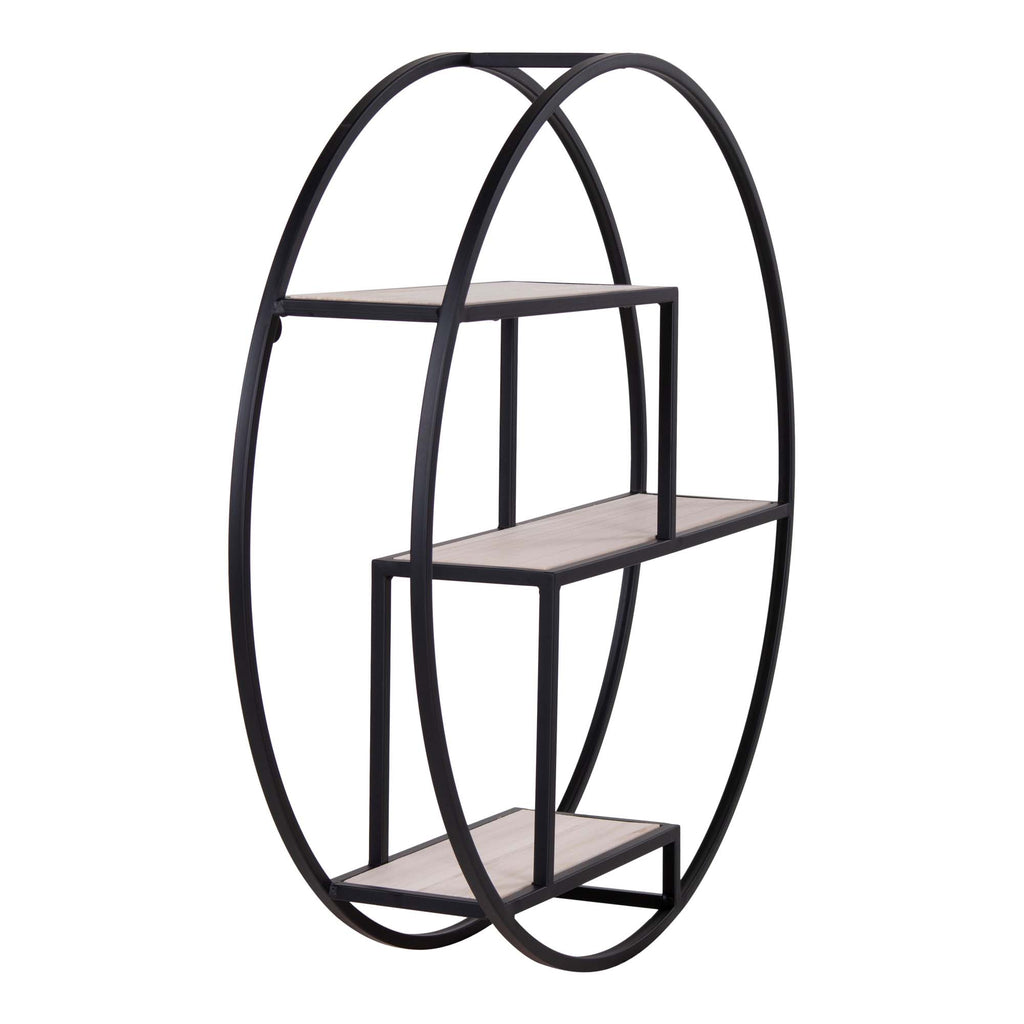 Rotterdam Wandplank - Houten planken, zwart frame Ø62x14 cm