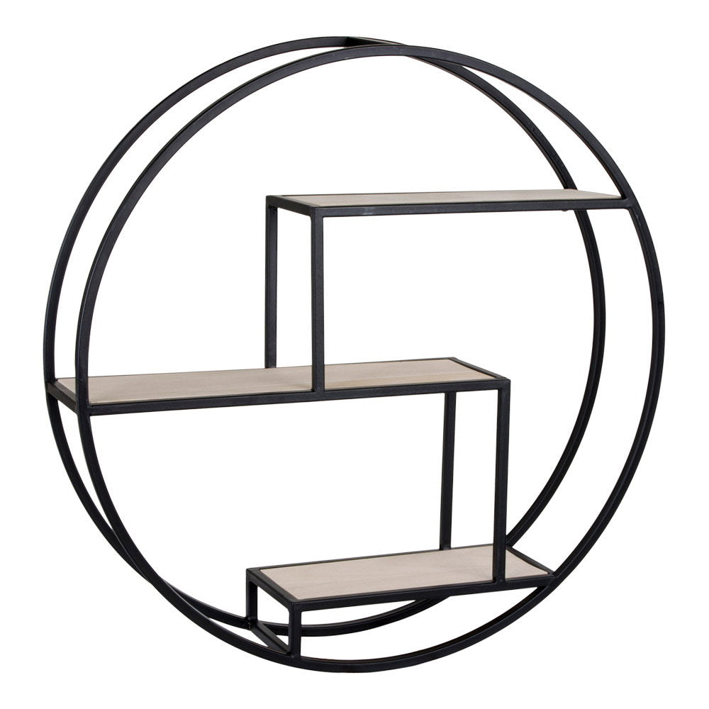 Rotterdam Wandplank - Houten planken, zwart frame Ø62x14 cm
