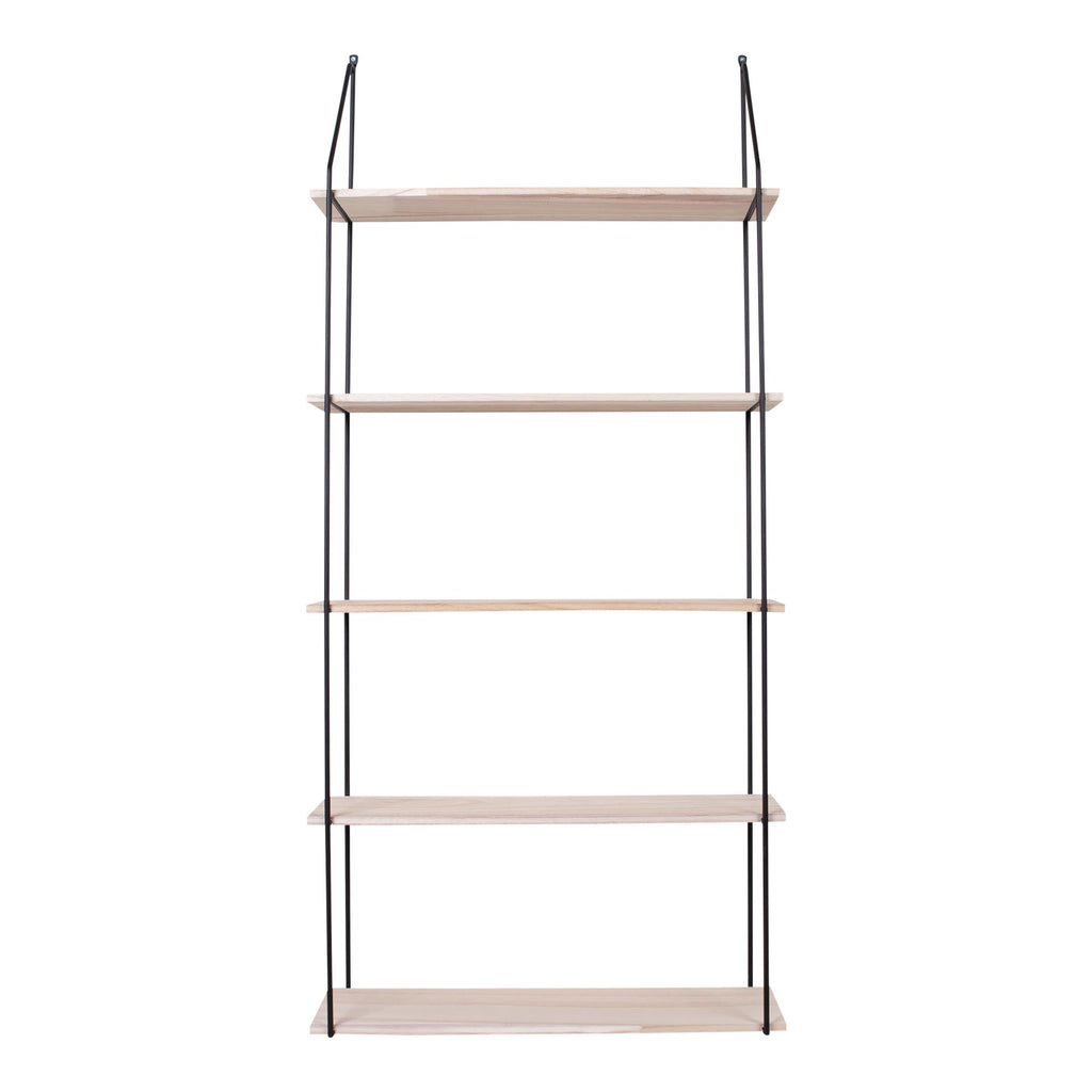 Eindhoven Boekenkast - Zwart frame met 5 houten planken in naturel houtkleur