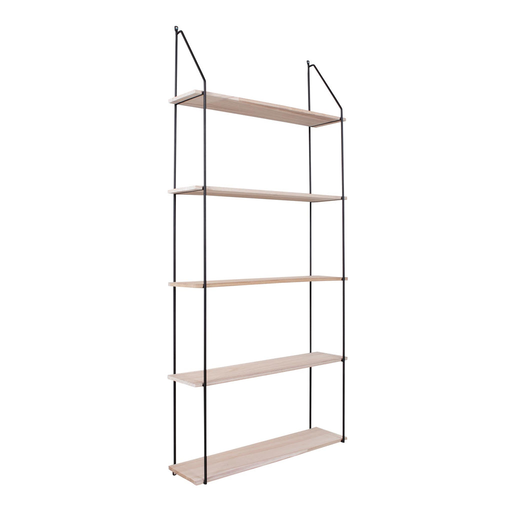 Eindhoven Boekenkast - Zwart frame met 5 houten planken in naturel houtkleur